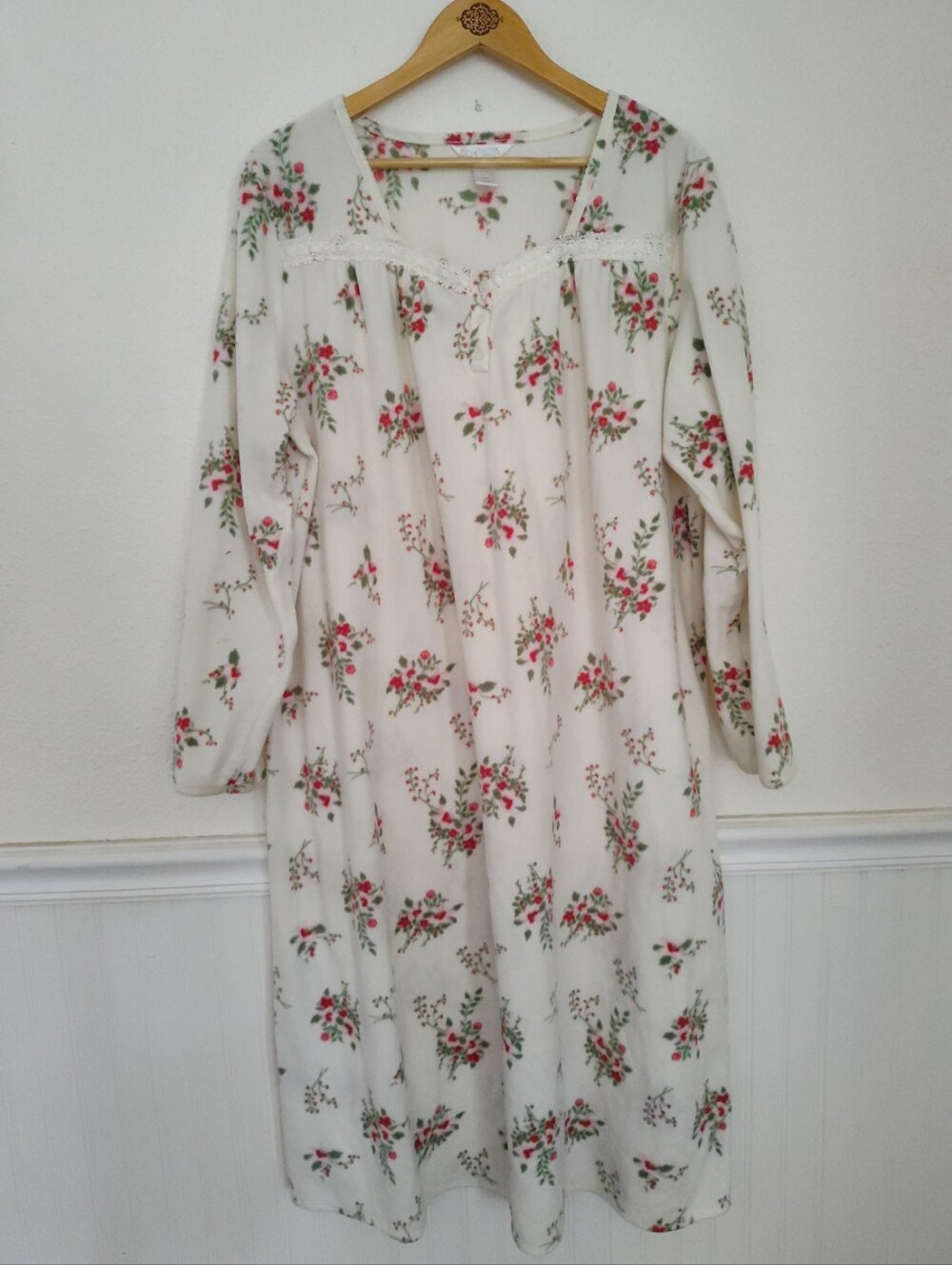 Adonna Fleece Nightgown Floral Cottage core Feminine Cozy Size XXL